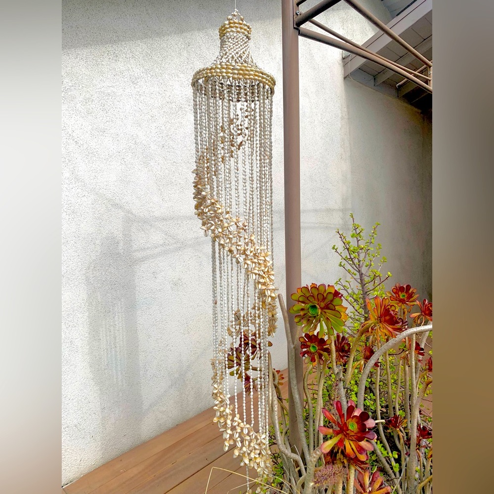 Vintage Boho Spiral Cowrie Shell Chandelier 72”